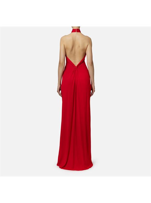 Red carpet dress in jersey with draping and logo plaque ELISABETTA FRANCHI | AB71747E2.CG5